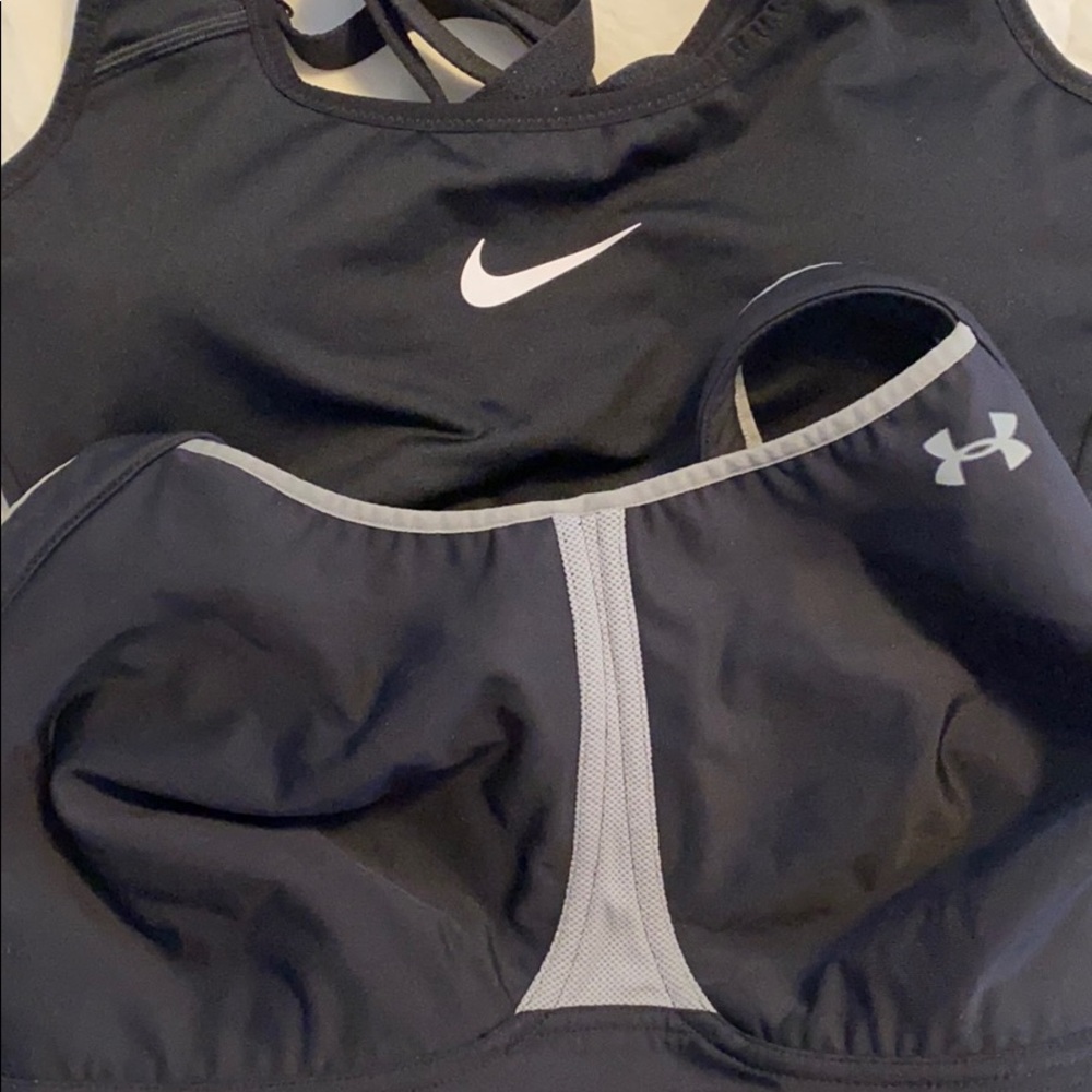 2 large sports bras, under armor and Nike